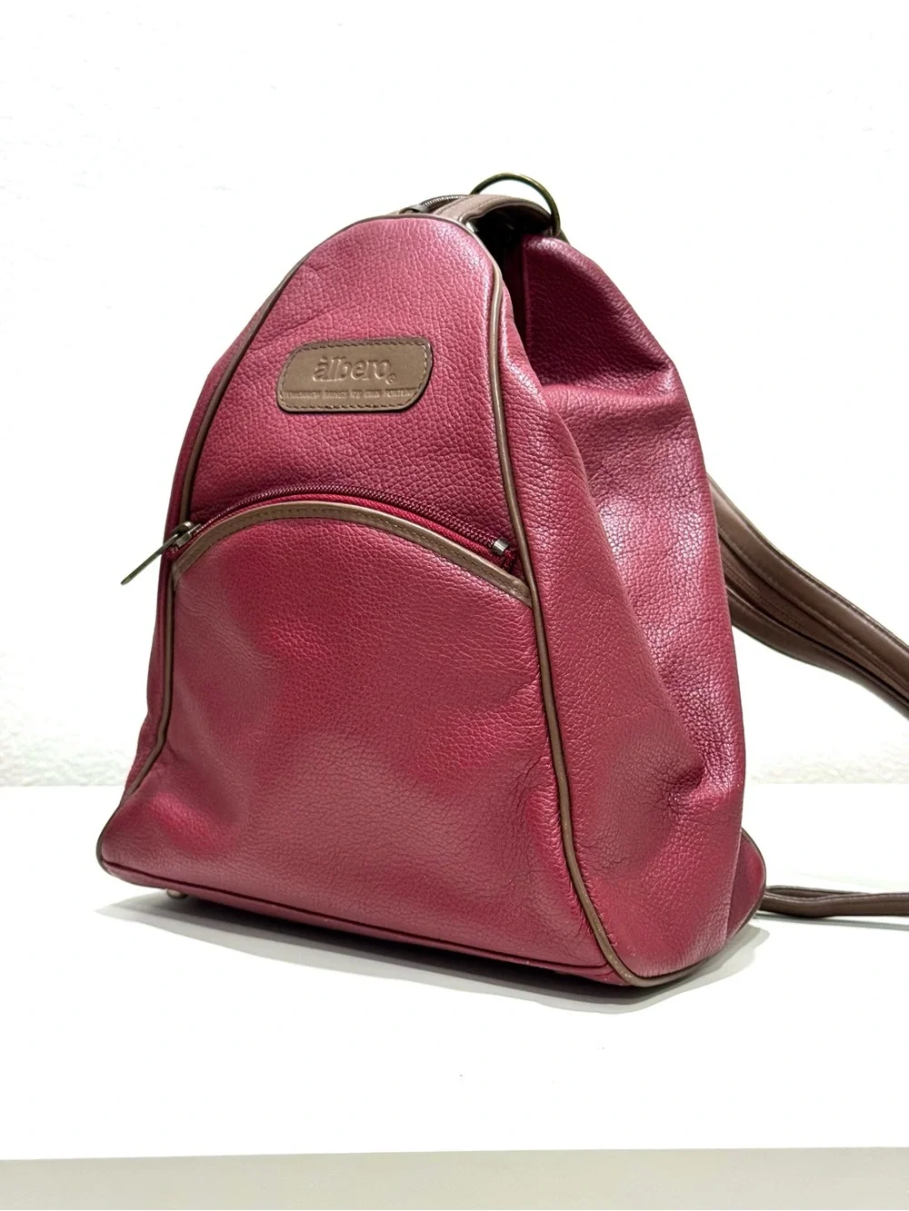 Vintage 90s Y2K Albero red pebbled leather  convertible backpack sling bag